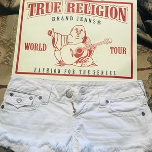 True religion Joey cut off jean shorts white